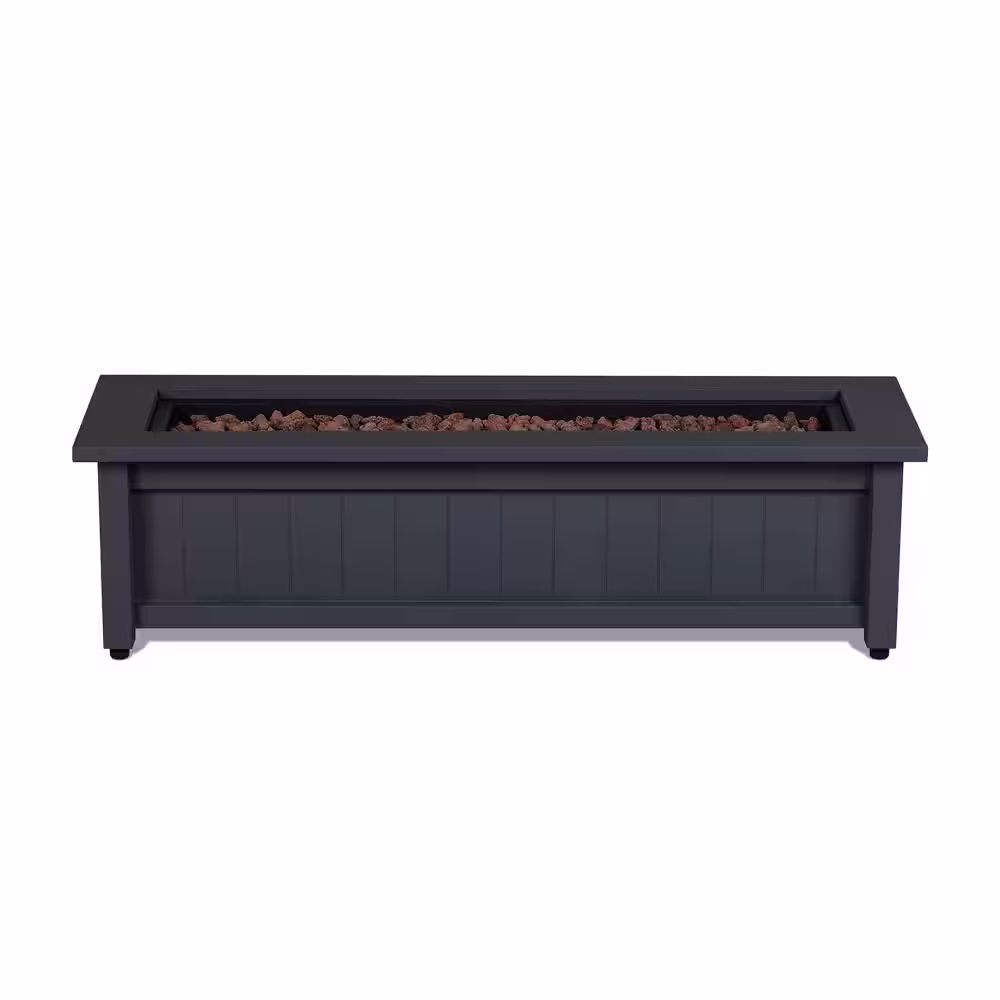 Real Flame Ortun 50 in. L X 15.5 in. W Outdoor Powder Coated Steel Propane Fire Pit in Gray with Lava Rocks
