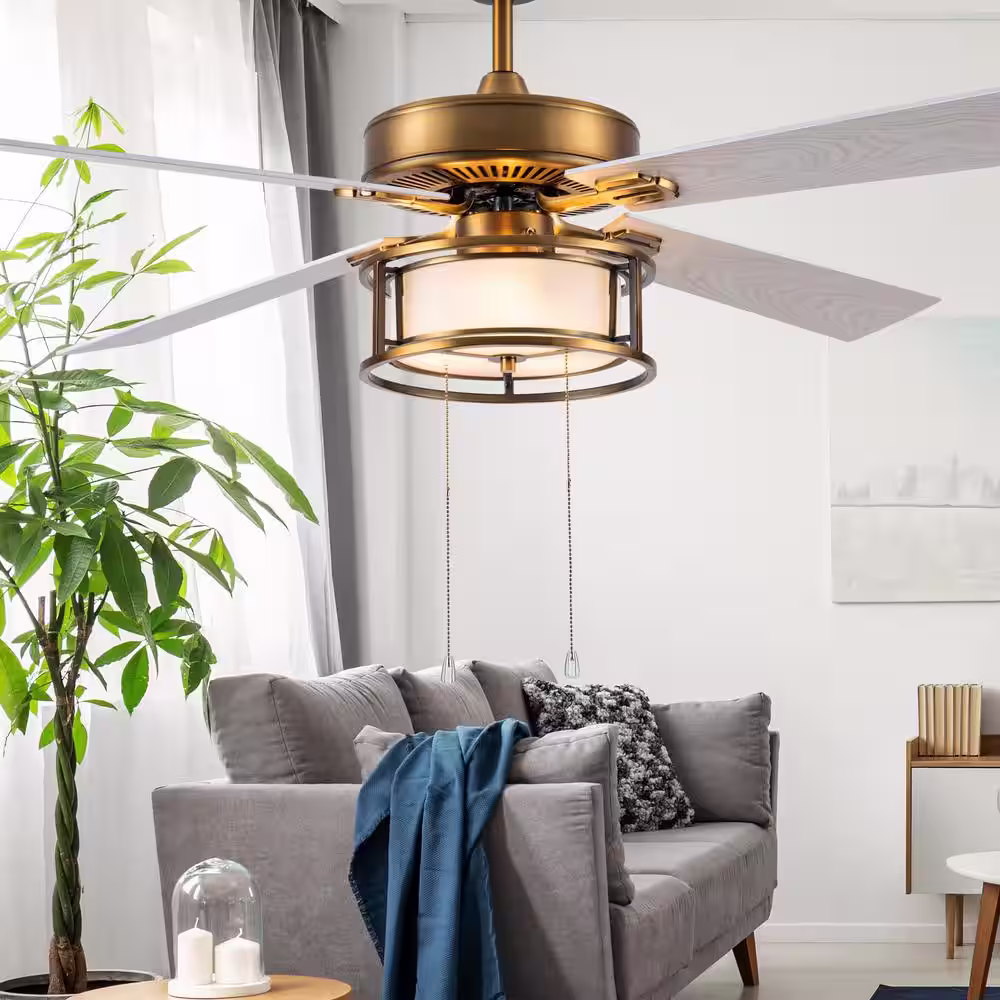 River of Goods Francesca 52 in. LED Indoor White/Brass Ceiling Fan with Light