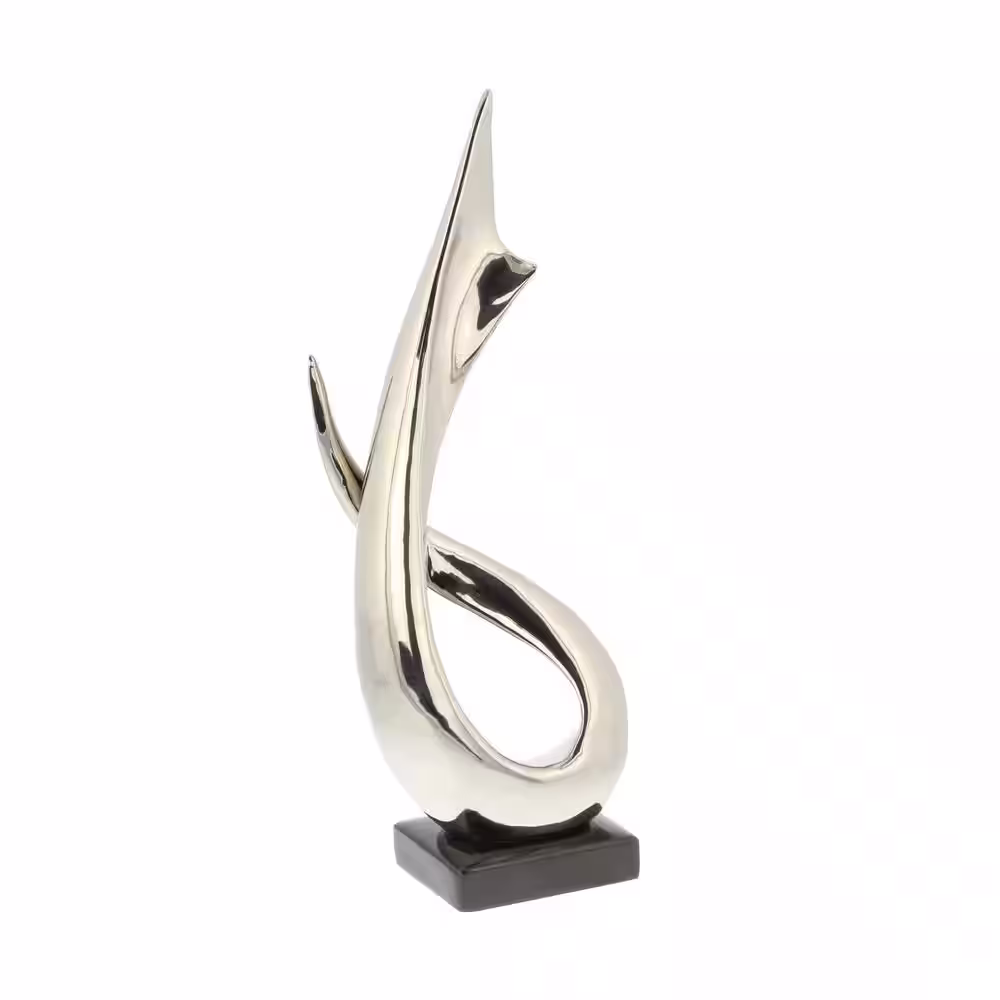 Litton Lane Silver Porcelain Abstract Sculpture with Black Base