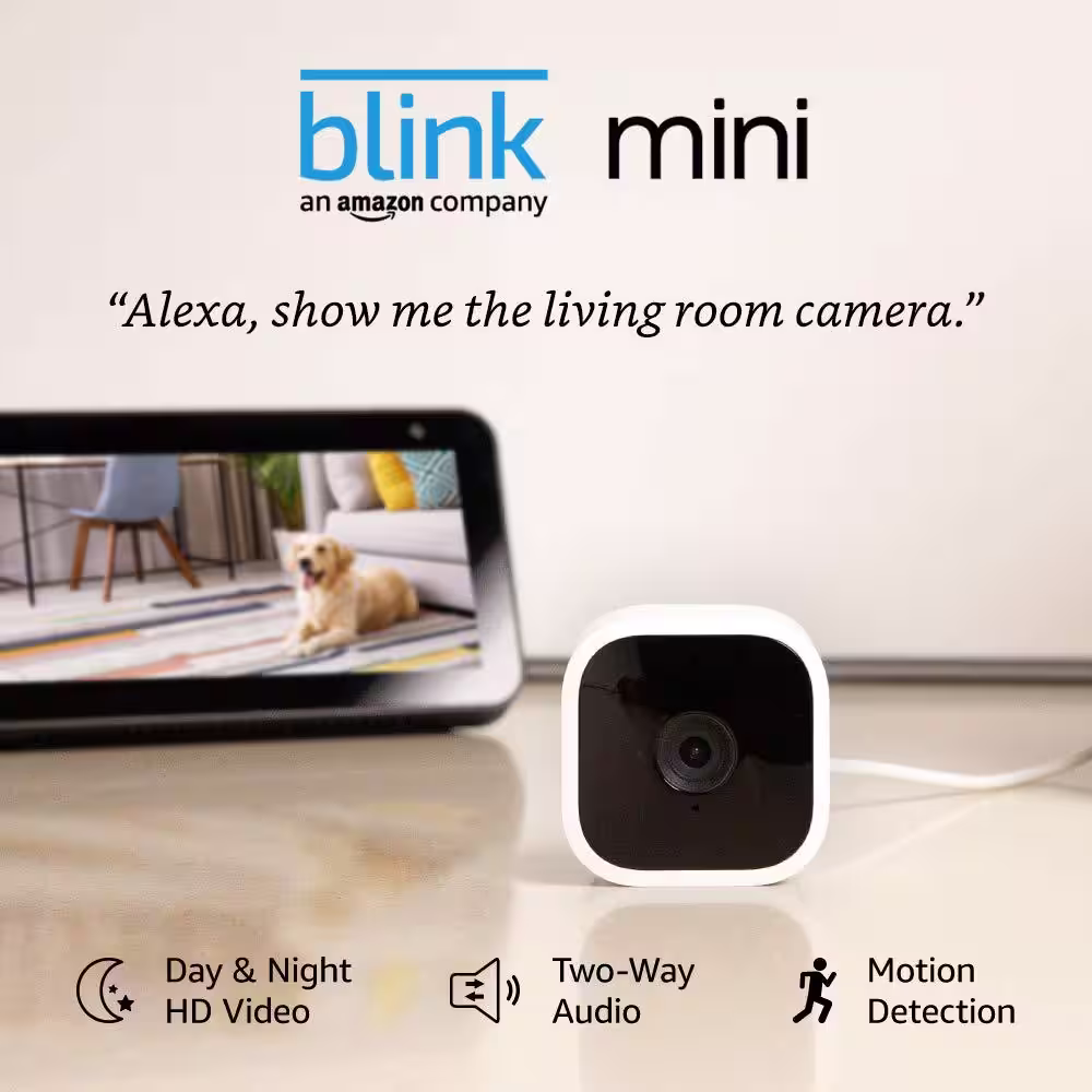 Blink Mini Indoor Wired 1080p Wi-Fi Security Camera in White