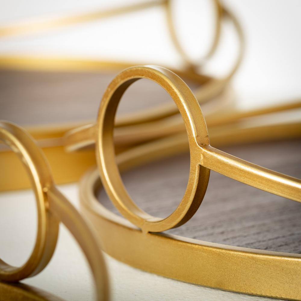 SULLIVANS 11.75 in. 13.75 in. and 15.75 in. Round Gold Metal Tray Trio Multicolored