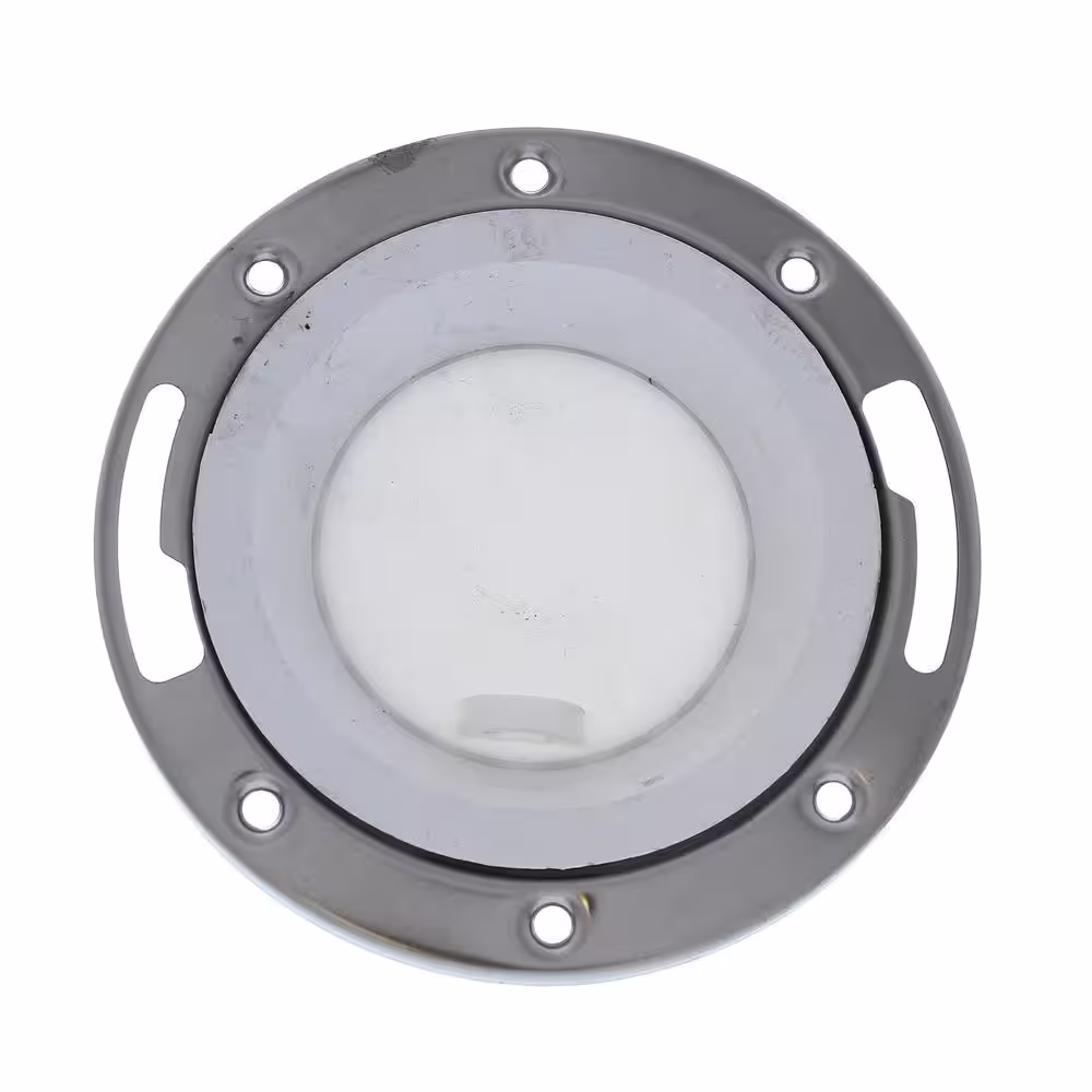JONES STEPHENS 7 in. O.D. PVC Closet (Toilet) Flange w/Stainless Steel Ring and Knockout, Fits Over 3 in. or Inside 4 in. Sch. 40 Pipe