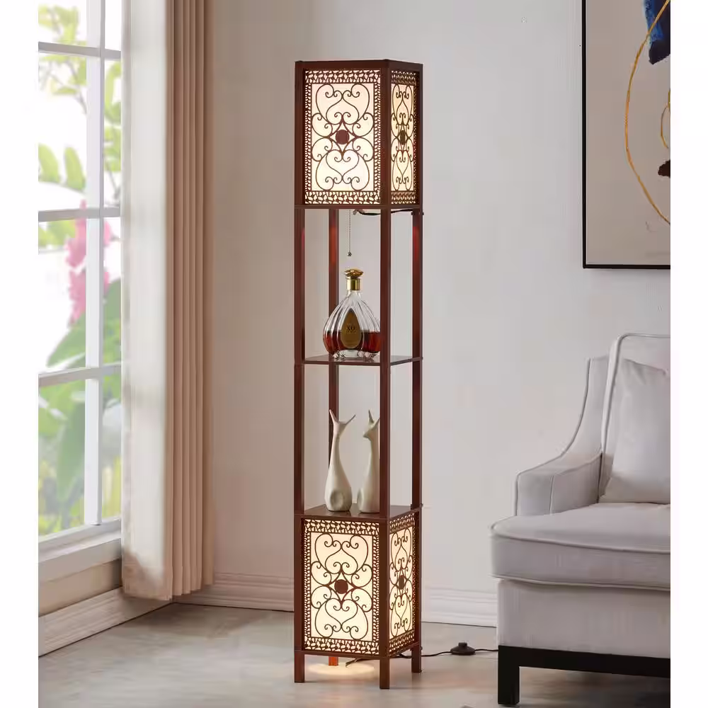 ARTIVA Infinity 64 in. Dark Walnut Heart Shelf Floor Lamp