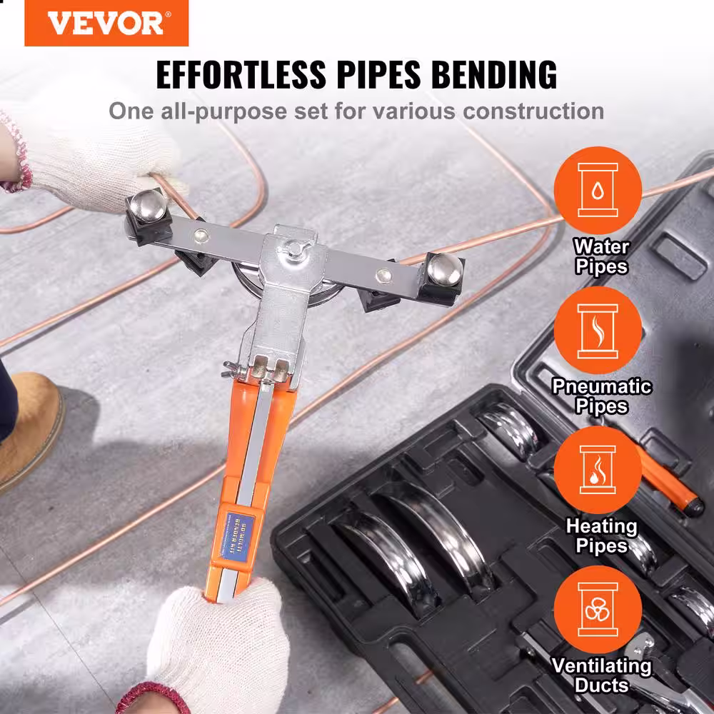 VEVOR Ratcheting Pipe Bender 1/4 in. to 7/8 in. Aluminum Alloy Tubing Bender 90Â° Forward/Reverse Bending with 7 Dies Market