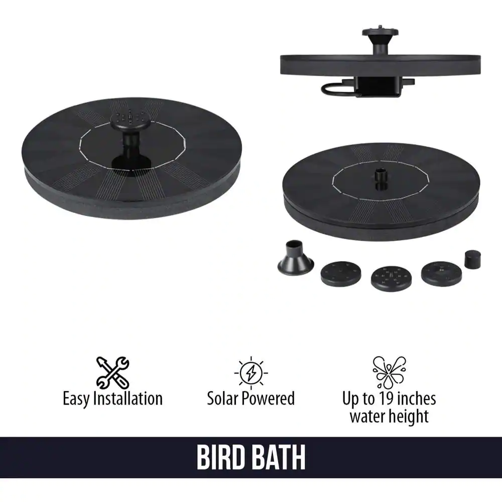DARTWOOD Solar Bird Bath and Water Fountain with 4 Different Nozzle Heads - Perfect for Bird Baths and Small Ponds