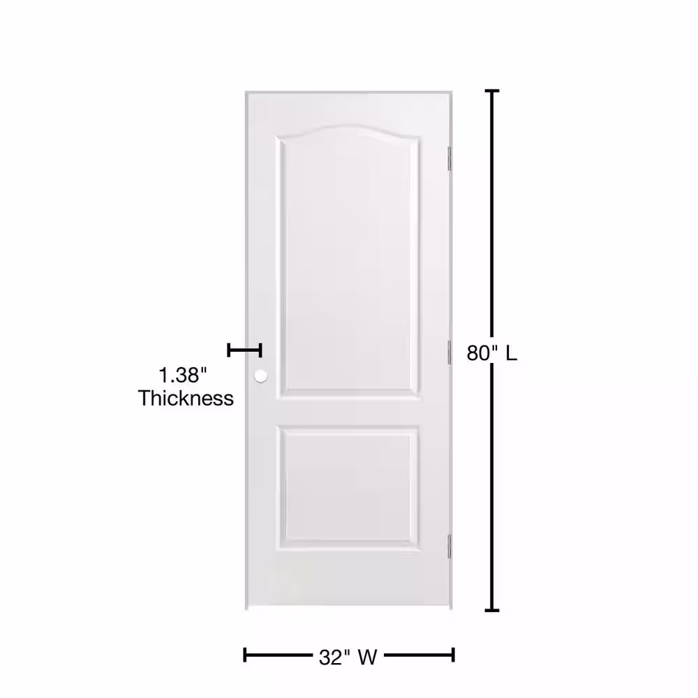 Masonite 32 in. x 80 in. 2 Panel Arch Top Left-Handed Hollow-Core Textured Primed Composite Single Prehung Interior Door