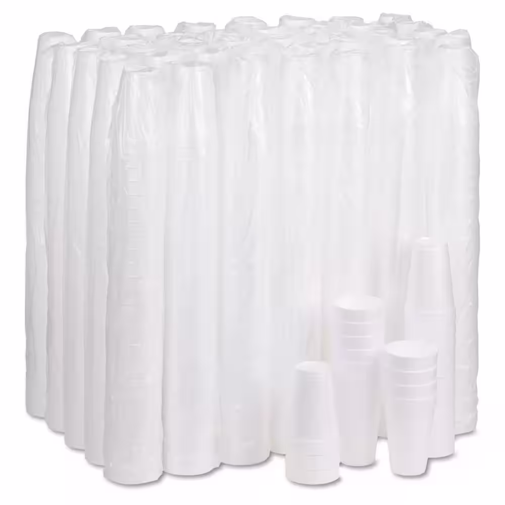 DART 16 oz. White Disposable Foam Cups, 25/Bag, 40 Bags/Carton