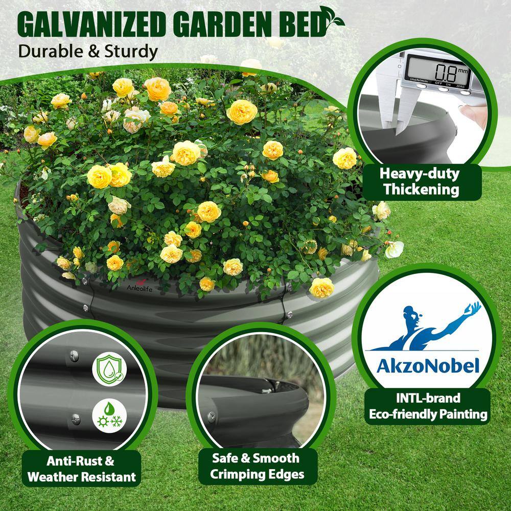 None 4 ft. L x 1.5 ft. H Gray Round Galvanized Steel Raised Garden Bed Above Ground Modular Planter Boxes(Set of 2)
