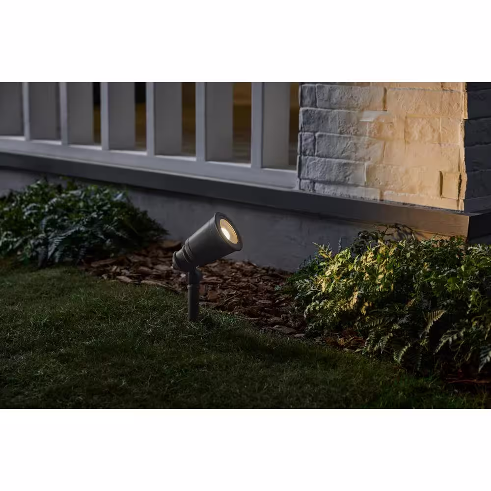 Hampton Bay Cann River 60-Watt Equivalent Low Voltage 420 Lumens Silver Hardwired Integrated LED Outdoor Spotlight with Clear Glass