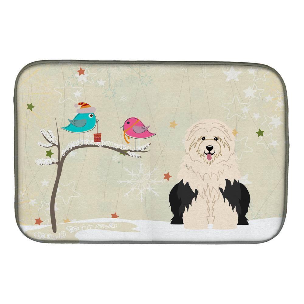 Caroline's Treasures 14 in. x 21 in. Multicolor Christmas Presents between Friends Old English Sheepdog Dish Drying Mat