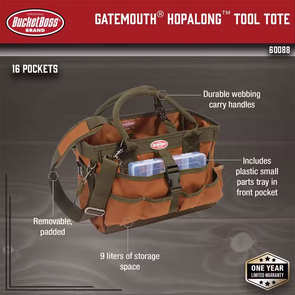 BUCKET BOSS 16 in. Open Top Soft Tool Tote Bag