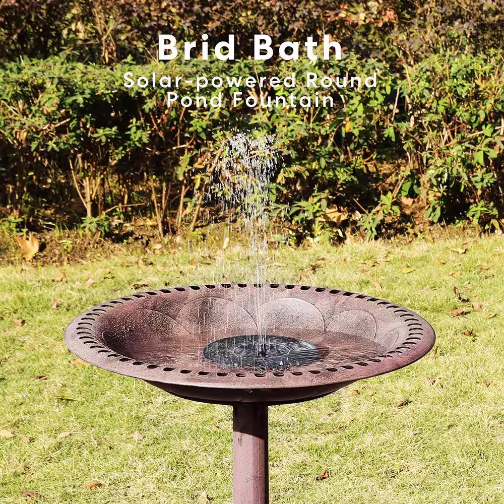 VIVOHOME Antique Polyresin Bronze Garden Birdbath with Solar Powered Round Pond Fountain