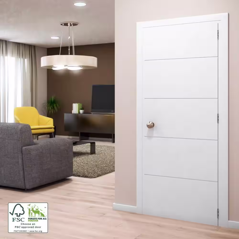 eightdoors 30 in. x 80 in. x 1-3/8 in. Contemporary U-Grooved Design (Atlanta) White Primed Core Flush Wood Interior Slab Door