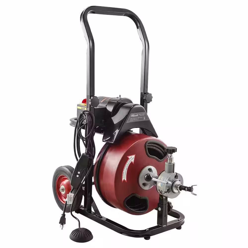 STARK USA 250-Watt Commercial Sewer Snake Drill Drain Cleaning Machine with 50 ft. Reinforced Cable and 4-Cutter Attachments