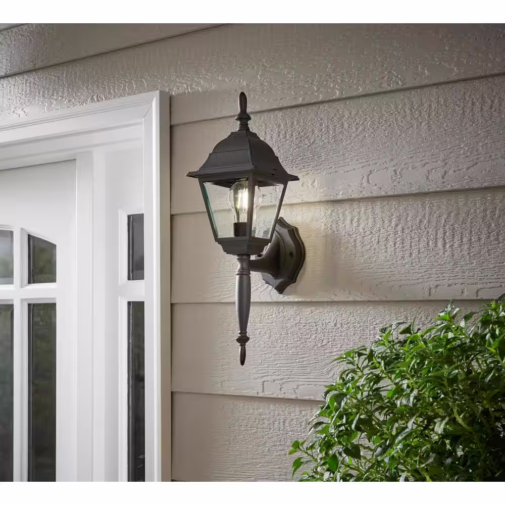 Hampton Bay Hampton Bay 19.75 in. Black 1-Light Outdoor Line Voltage Wall Sconce with No Bulb Included