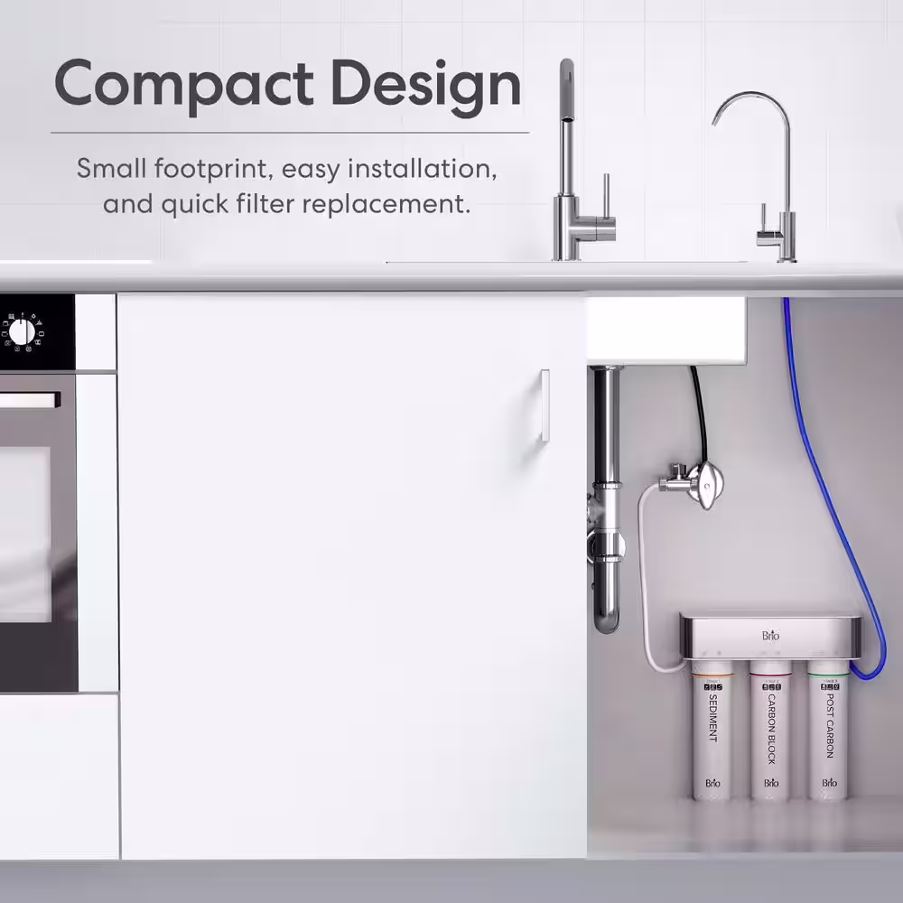 None 3-Stage Under Sink Filtration System, Brushed Nickel Faucet, 950 Gal. Capacity Sediment and Carbon Filters