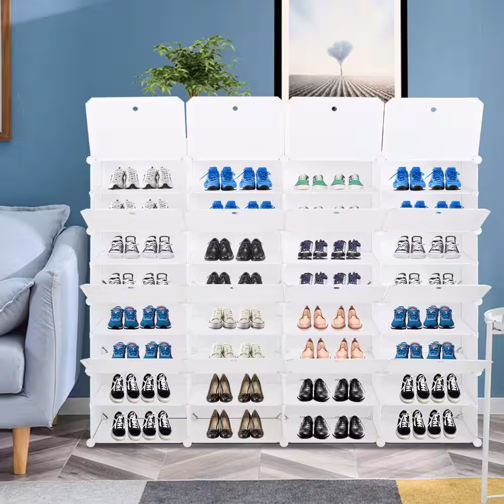 None 63.78 in. H 56-Pair White Shoe Rack