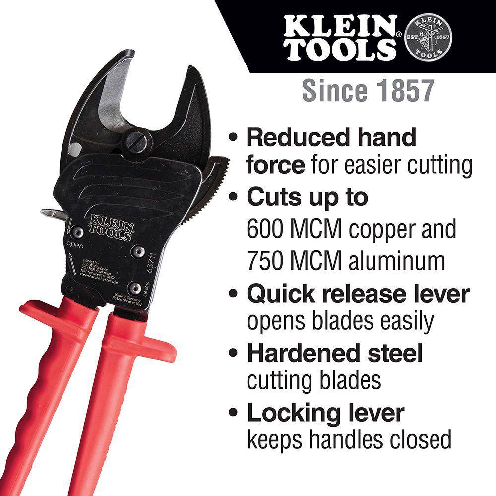 Klein Tools 7.5 in. Open Jaw Ratcheting Cable Cutter