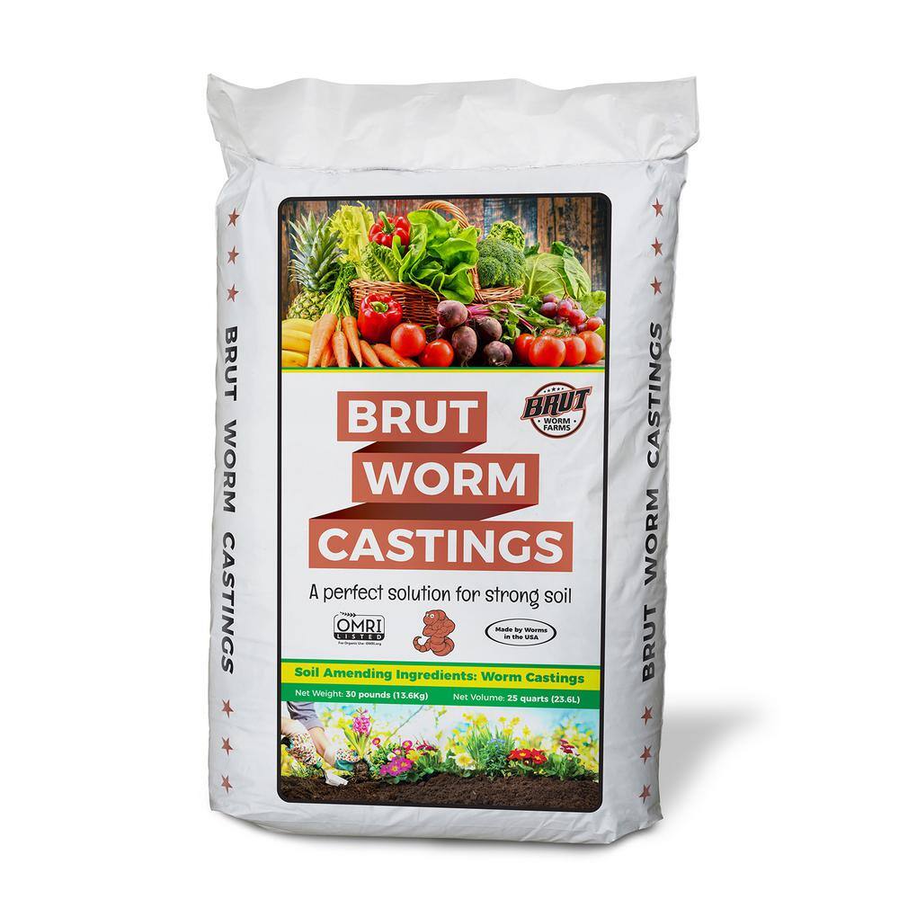 Brut Worm Farms Organic Worm Castings Soil Builder, 30 lbs. Bag (6-Pack)