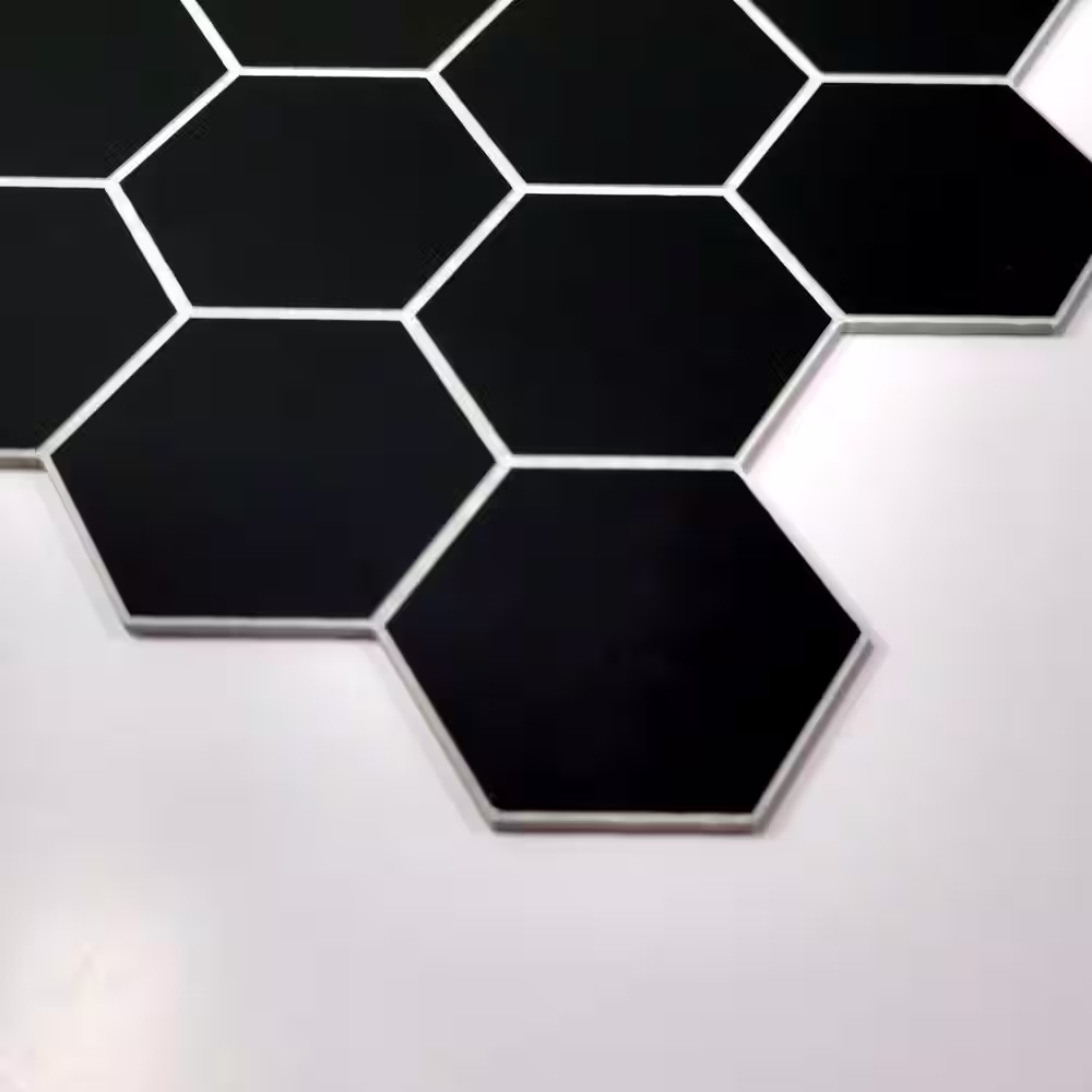 None Hexagon 11.42 in. x 11.42 in. Black Peel and Stick Backsplash Stone Composite Wall Tile (10 Tiles, 9.04 sq. ft.)
