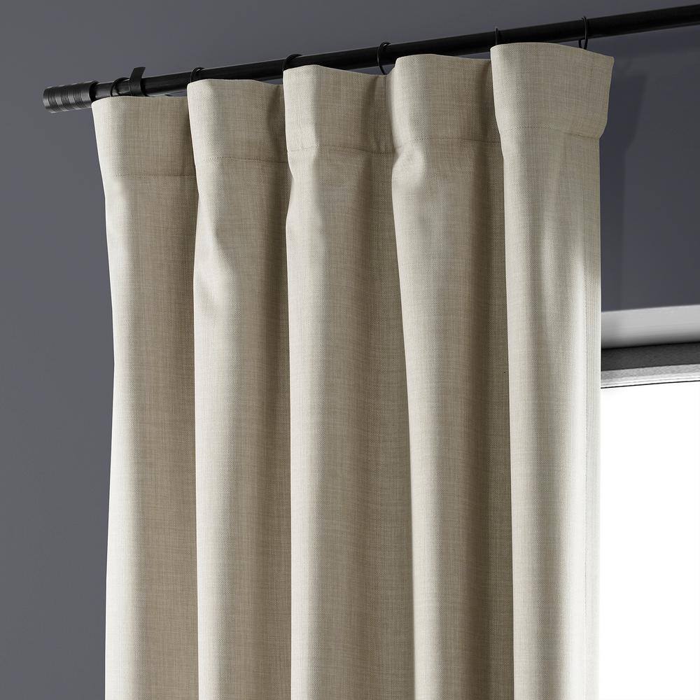 Exclusive Fabrics & Furnishings Light Beige Performance Linen 50 in. W x 96 in. L Rod Pocket Hotel Blackout Curtain (Single Panel)