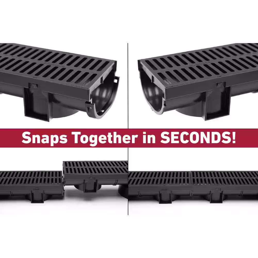 U.S. TRENCH DRAIN Compact Series 90 Deg. Corner for 3.2 in. D Trench and Channel Drain Systems w/Black Grate