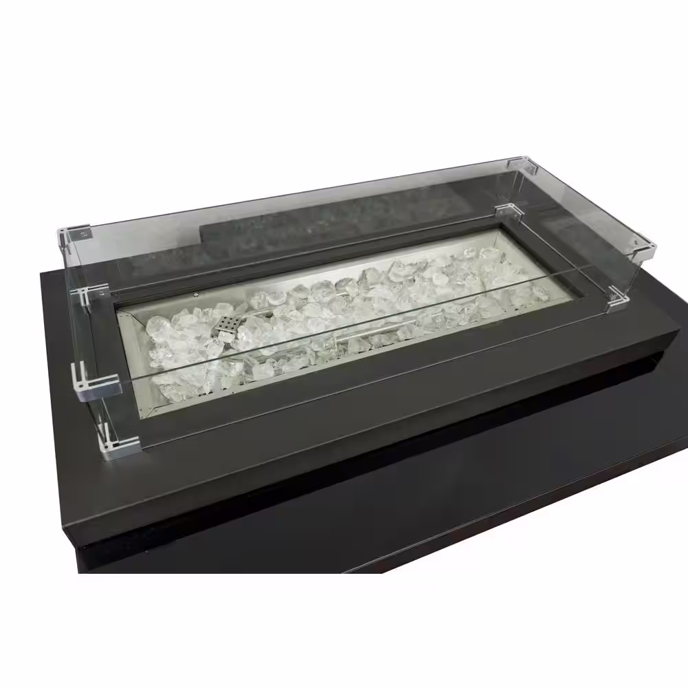 Hiland 37.5 in. W x 26 in. H Rectangle 2-Tiered Metal and Glass Propane Fire Pit in Dark Mocha with Cover