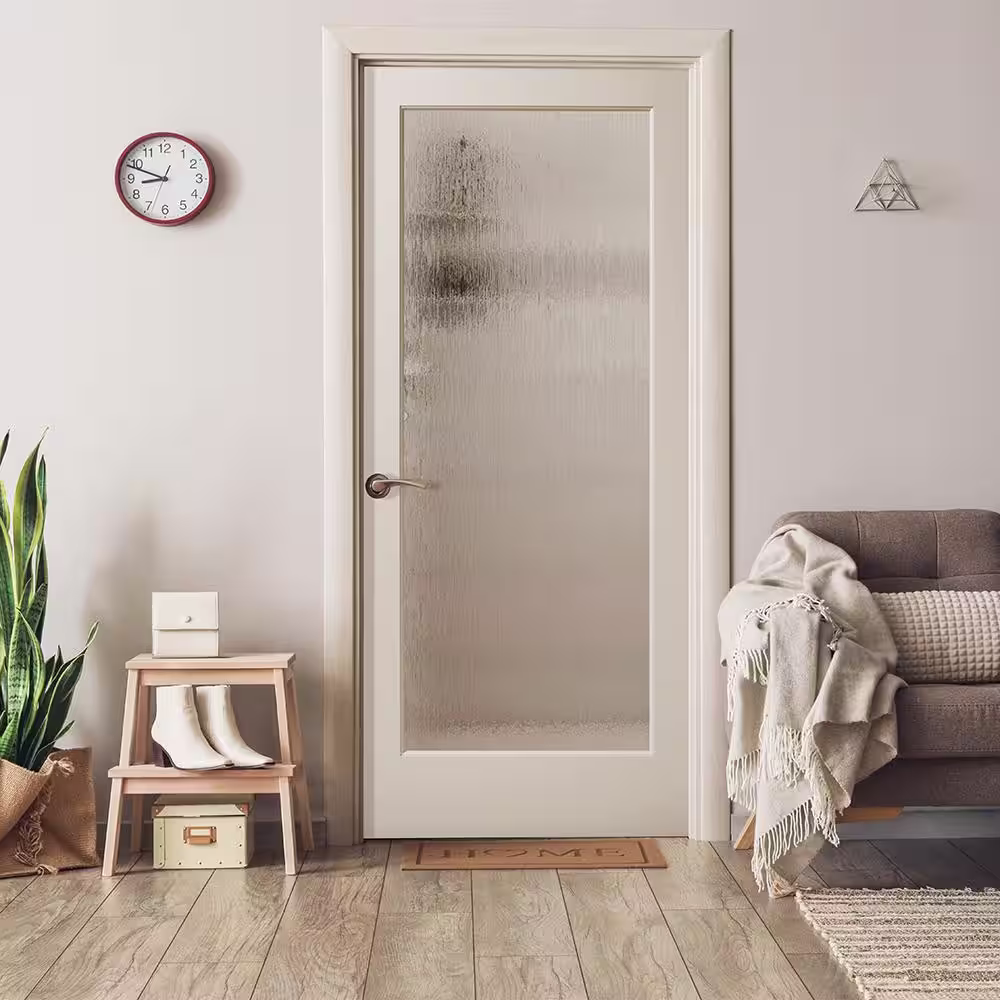 Builders Choice 30 in. x 80 in. Solid Core Full Lite Rain Glass Ovolo Sticking Primed Wood Interior Door Slab