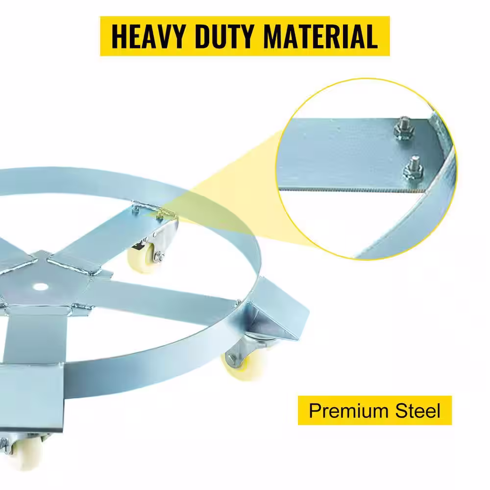 VEVOR 2 Heavy-Duty Drum Dolly 55 Gal. with 5 Swivel Caster Wheels Steel Frame Non Tipping with Brake (1250 lbs. )