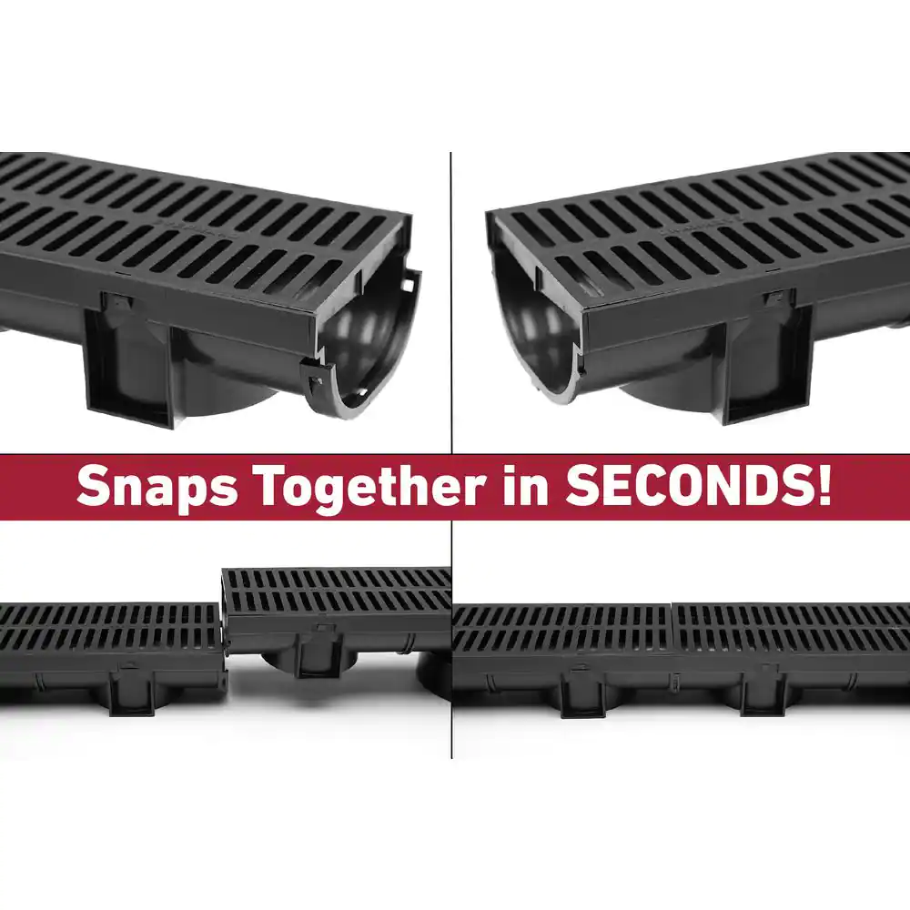 U.S. TRENCH DRAIN Compact Series End Cap for 3.2 in. Trench and Channel Drain Systems w/ Black Grate