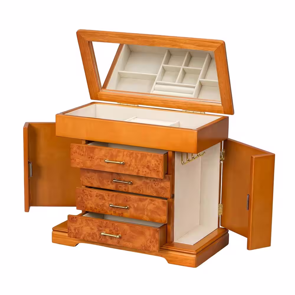 Mele Greta Wooden Jewelry Box in Burlwood Oak
