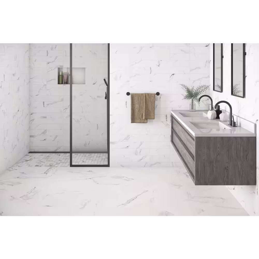 ELIANE Belmar White AC 12 in. x 24 in. Glazed Porcelain Floor and Wall Tile (17.60 sq. ft./Case)