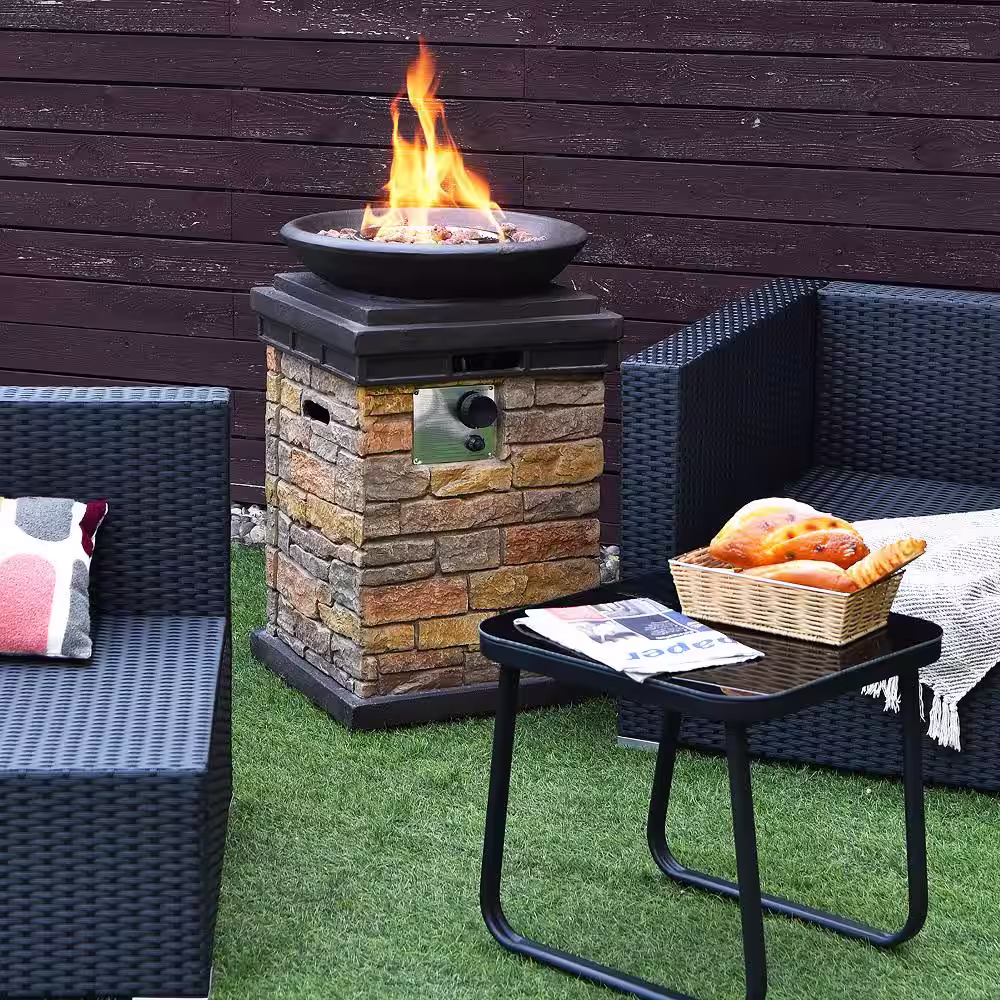 Costway 40,000 BTU Patio Propane Burning Fire Bowl Column with Cover and Lava Rocks