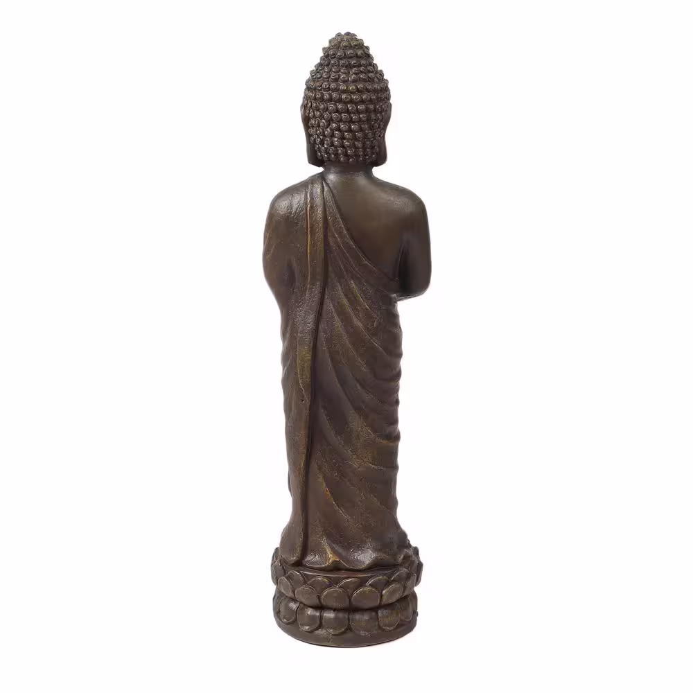 LuxenHome Brown MgO Meditative Standing Buddha Garden Statue