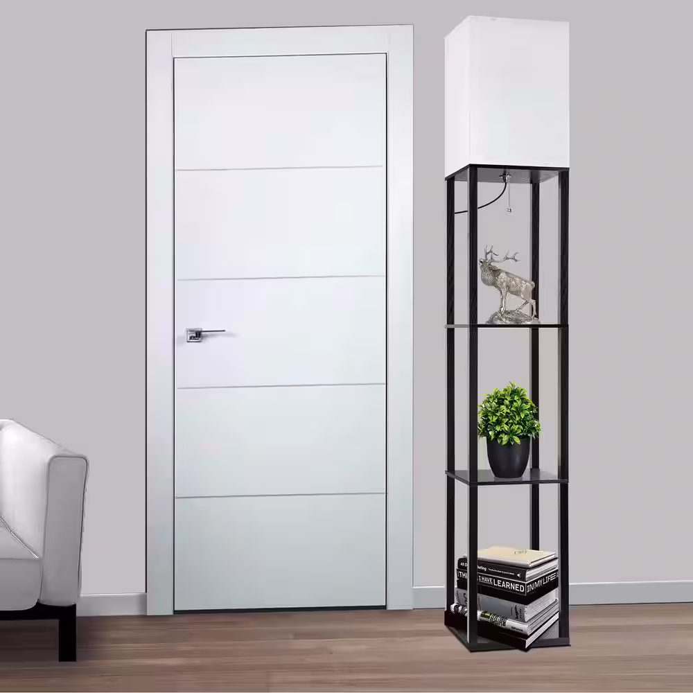 None 63 in. Floor Lamp with Shelves Black Shelf Floor Lamp for Storage Display