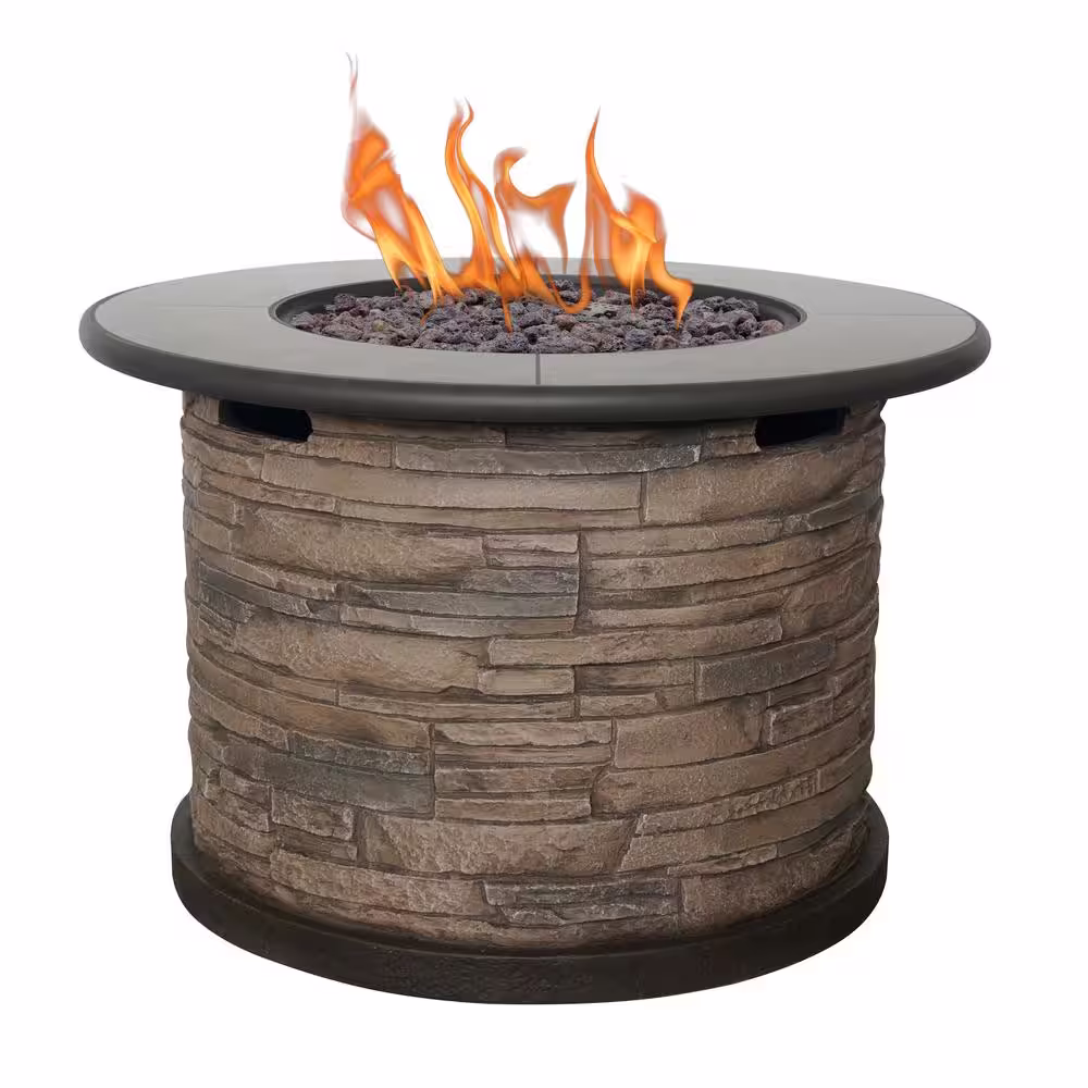 Bond Newcastle Envirostone 36 in. Round Gas Fire Table in Brown