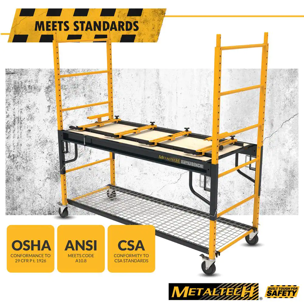 MetalTech 6.25 ft. H x. 6.2 ft. W x 2.5 ft. D Heavy Duty 4-in-1 Baker Style Rolling Scaffold Workbench, 1100 lbs. Load Capacity