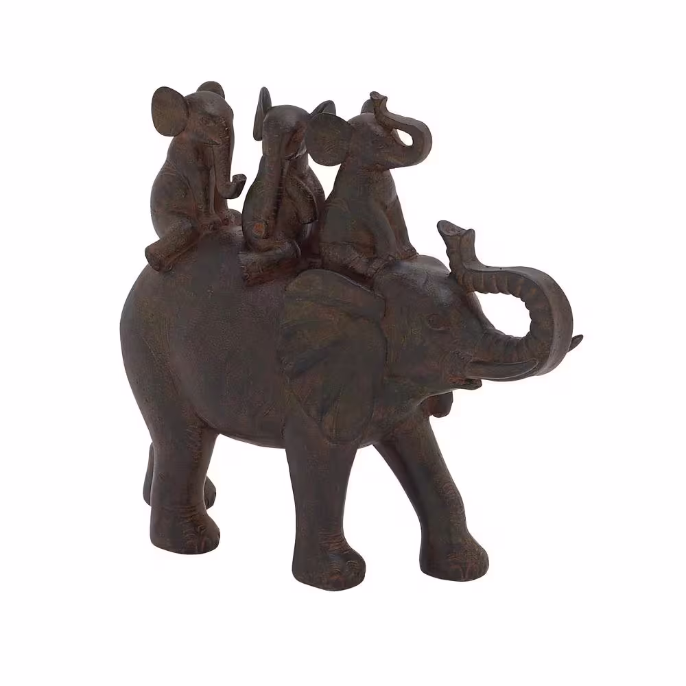 Litton Lane Brown Polystone Elephant Sculpture