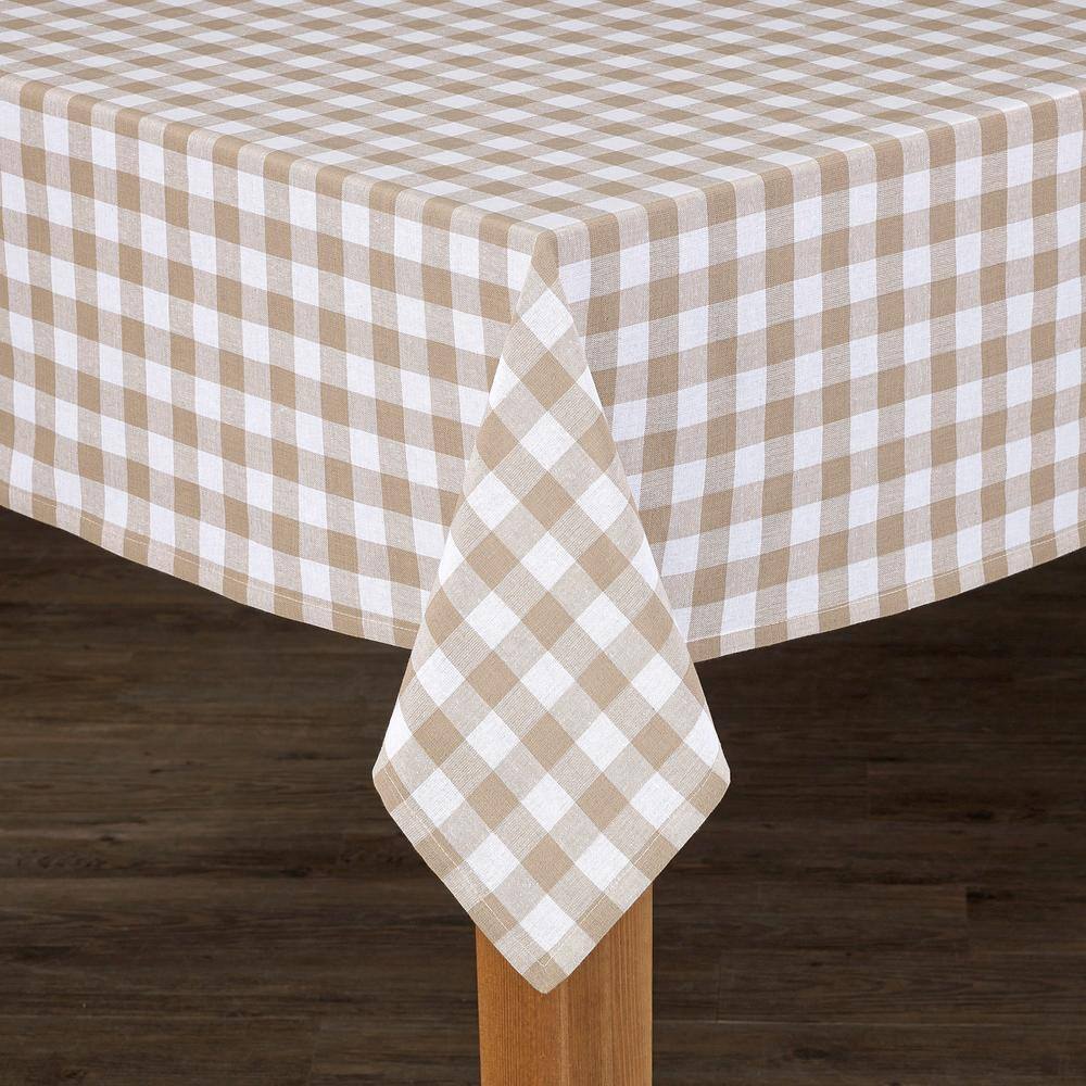 Lintex Buffalo Check 70 in. Round Sand 100% Cotton Table Cloth for Any Table