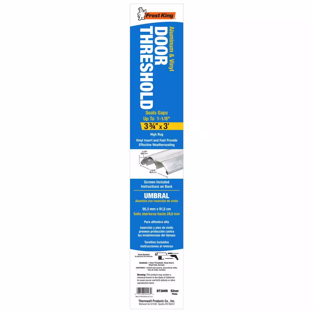 Frost King 3-3/4 in. x 36 in. Silver High-Rug Aluminum Threshold with Vinyl Insert