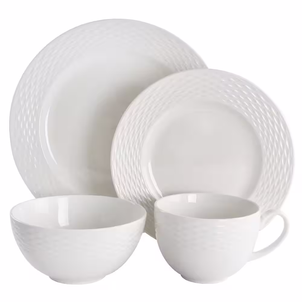 MARTHA STEWART 16 Piece In White Textured Dinnerware Set Fine Ceramic
