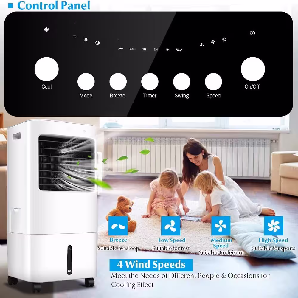 Gymax Air Conditioner 20L Air Cooler Evaporative Cooler with 4 Speeds& 3 Modes Humidifier with Remote Control
