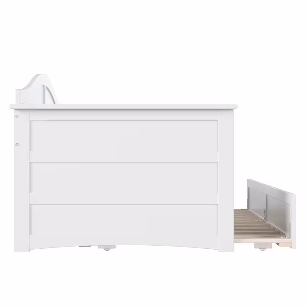 None Acadia White Twin Solid Wood Daybed with Twin Trundle