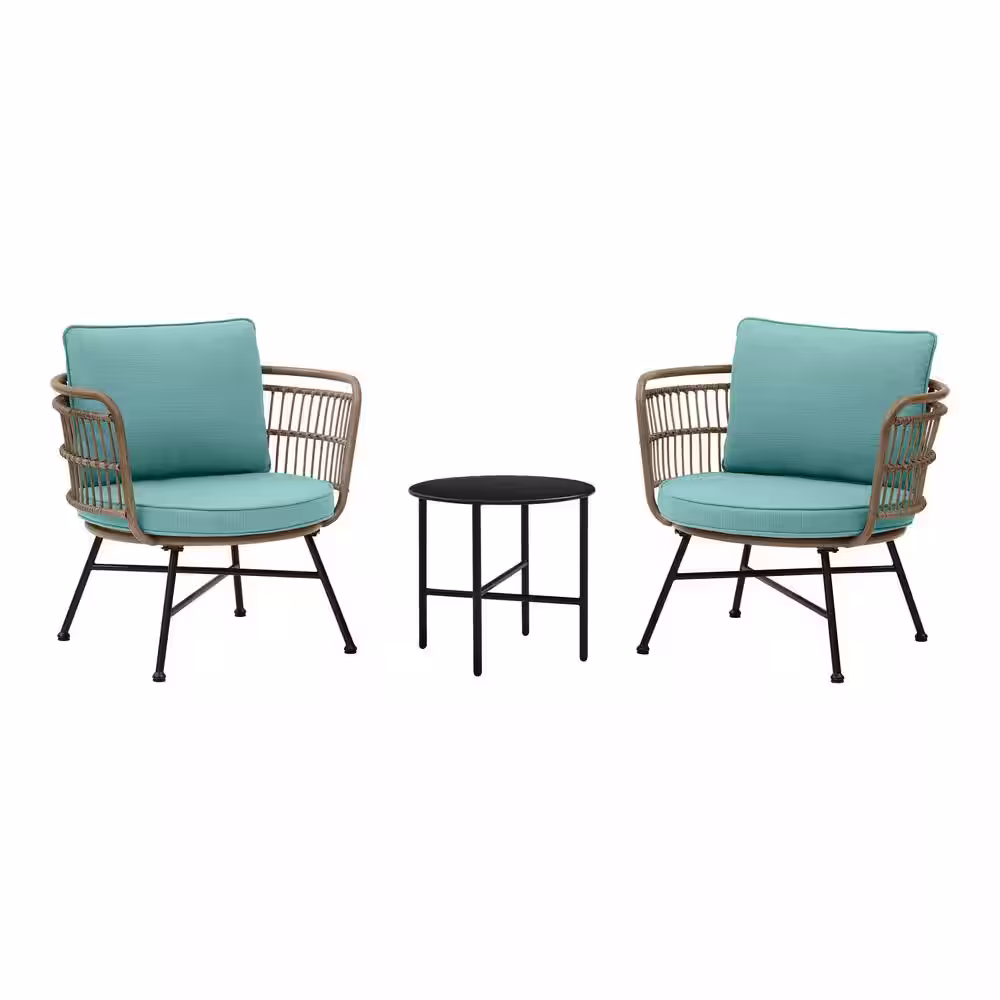 None Shiloh Valley 3-Piece Black Steel Outdoor Bistro Set with Aloe Cushions