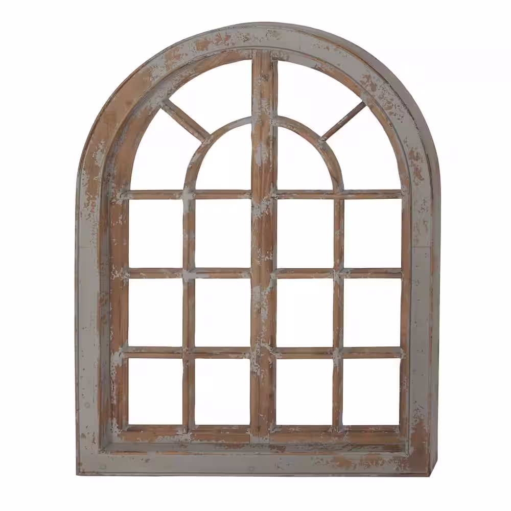 Litton Lane 48 in. x 37 in. Gray Arched Window Wood Wall Art