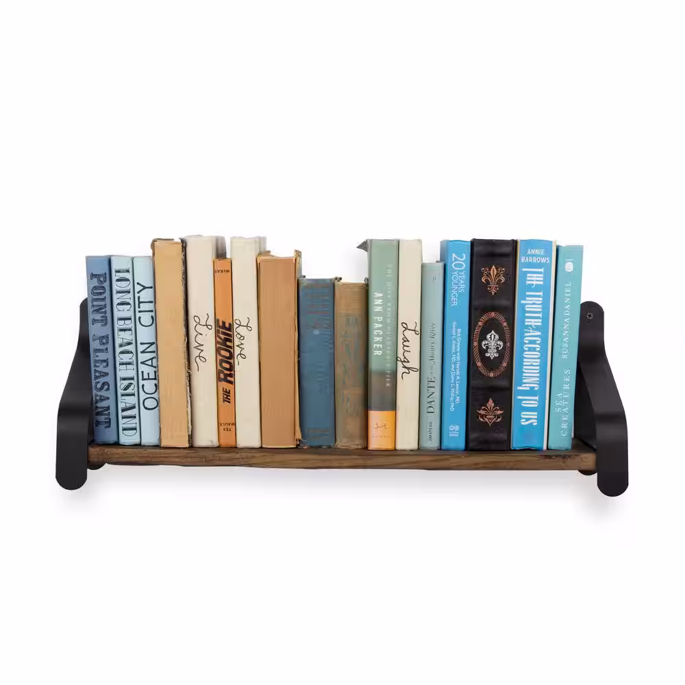 Rustic State Wall Shelf:24 Inch Reclaimed Wood with Black Iron Brackets