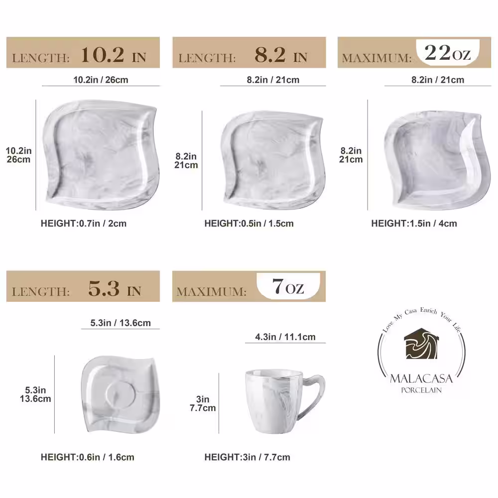 MALACASA Elvira 30-Piece Grey Porcelain Dinnerware Set (Service for 6)