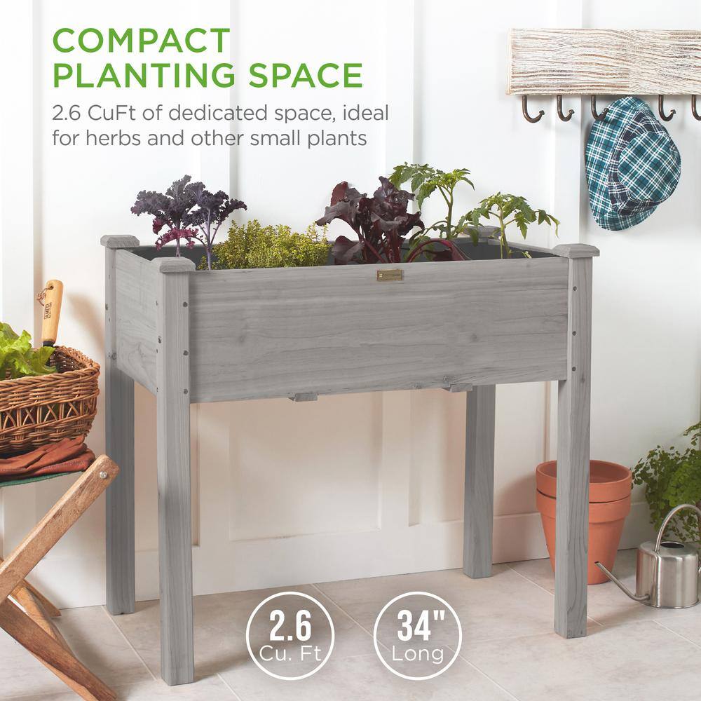 Best Choice Products 34 in. x 18 in. x 30 in. Elevated Garden Bed, Wood Raised Planter Box w/Bed Liner - Gray