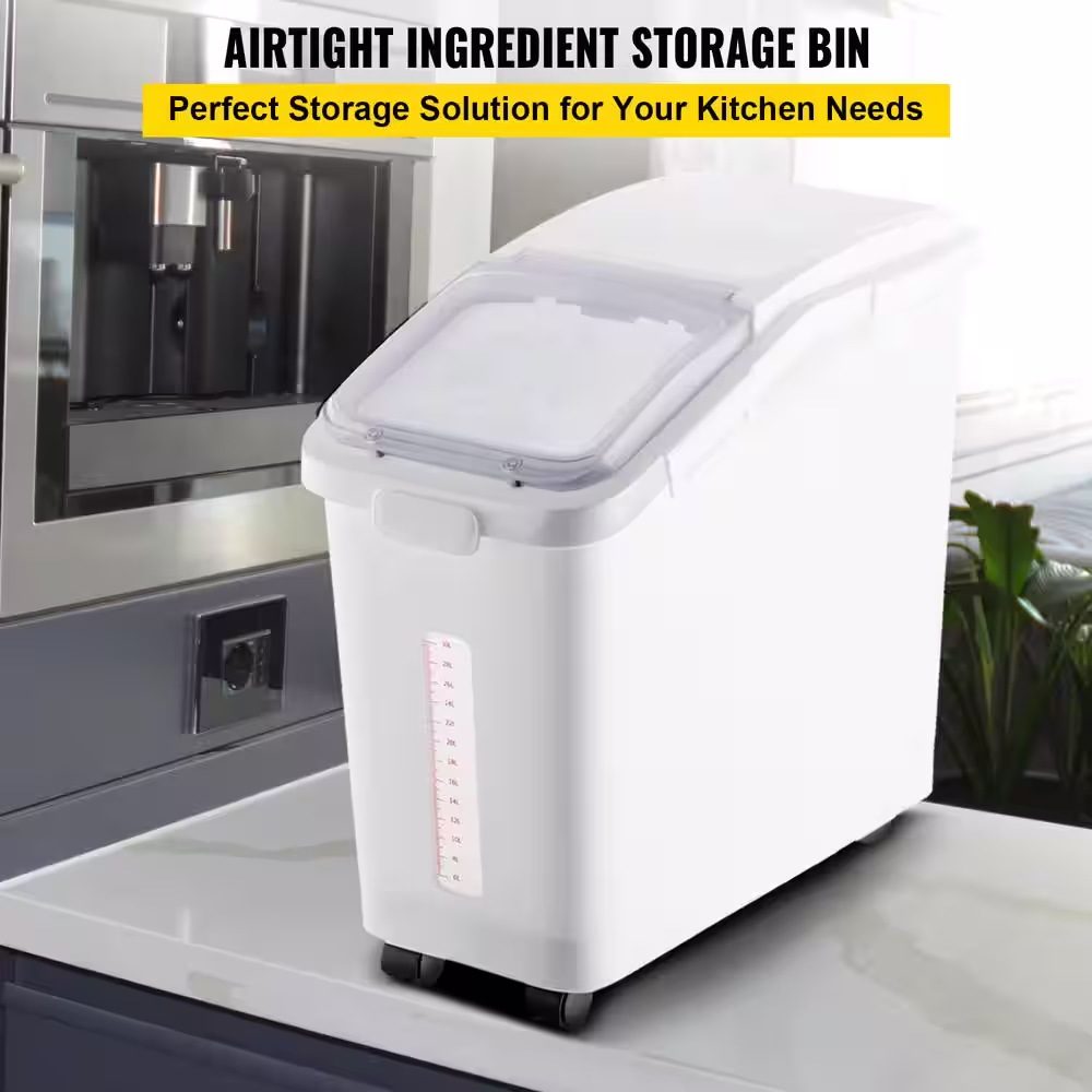 VEVOR Ingredient Storage Bin 11.4 Gal. Capacity Commercial Shelf-storage Ingredient Bin 280 Cup Flour Bins with Wheels, White