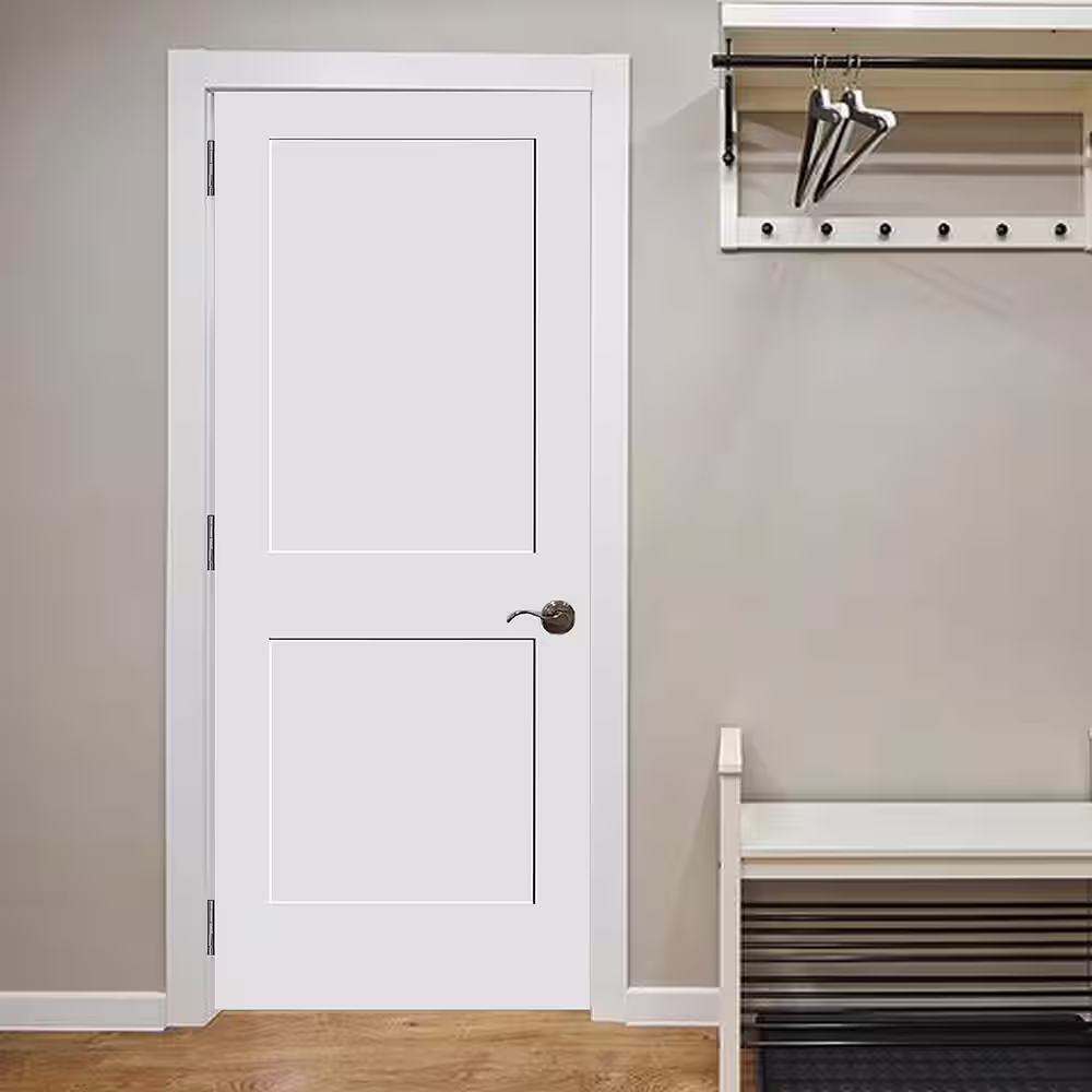 Pacific Entries Shaker 28 in. x 80 in. 2-Panel Primed Pine Wood White Primed Craftsman Interior Door Slab